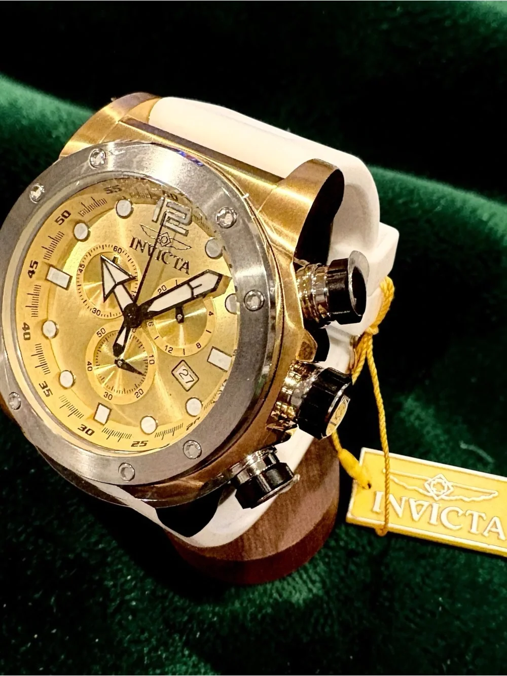 Invicta Sea Hunter Gold Dial White Strap 50 mm Quartz Chrono Men’s Watch